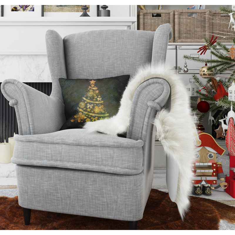 Coussin décoratif intérieur / extérieur Christmas Gold Tree, 24" X 24"