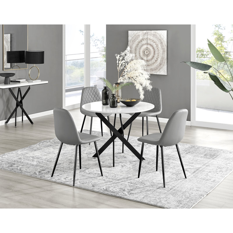 Corova 4 - Person Dining Set, Grey/Black, White Gloss