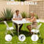 Table pliante carrée de 86 cm (34 po), table de jeu pliable et portable multifonctionnelle avec poignée de transport pour une utilisation intérieure et extérieure (camping, pique-nique, bureau, fête). Plateau en plastique et cadre en métal blanc.