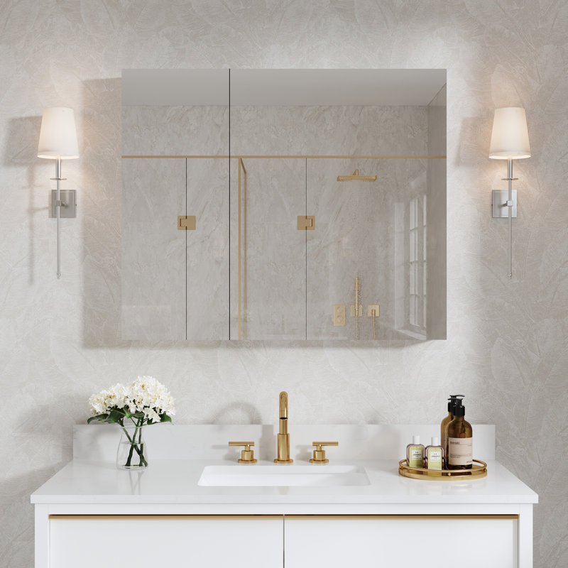 Armoire à pharmacie murale pour salle de bain encastrée ou en surface l 36 po x H 30 pi avec tablettes réglables en verre