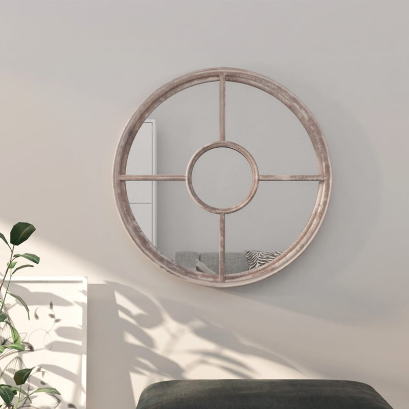 SandpiperCove Metal Flat Wall Mirror, 60cm H x 60cm W, Sand
