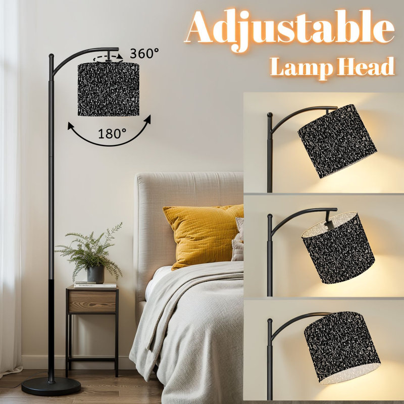 Lampe sur pied à arc avec abat-jour réglable Composition de livre Couverture abstraite de composition noire Lampe sur pied 3 températures de couleur à intensité variable avec poteau pour interrupteur de chambre à coucher
