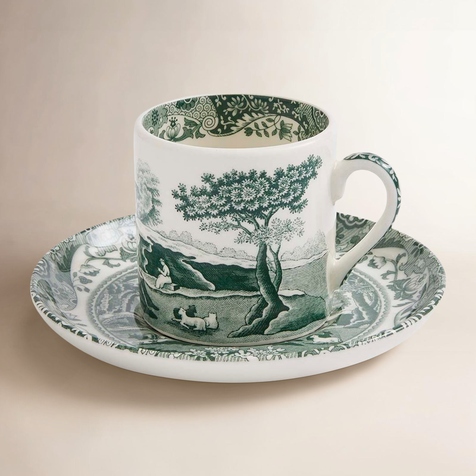 Heritage Green Italian 3 Oz. Espresso Cups & Saucers, Set of 4