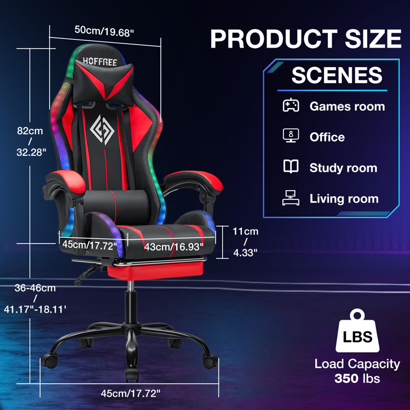 Gaming Chair With Bluetooth Speakers And RGB LED Lights Ergonomic Massage Video Game Chair With Footrest High Back With Lumbar Support