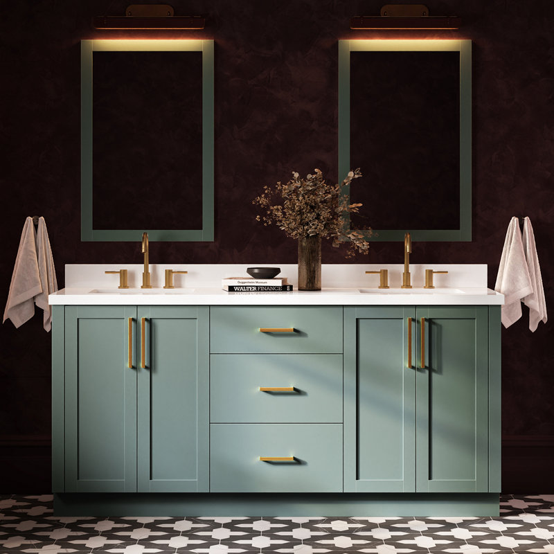   Kayleigh 73 Inch Double Rectangle Sink Bathroom Vanity with Pure White Quartz Countertop 1.5 Inch in Vintage Green