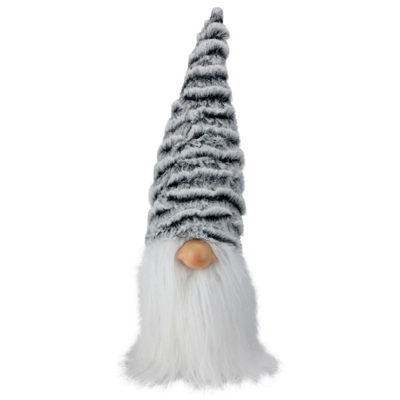 12" White and Light Grey Cone Gnome Table Top Decoration