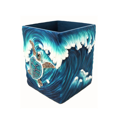 Resin Nautical Wastebasket Sea Turtle Wave Design