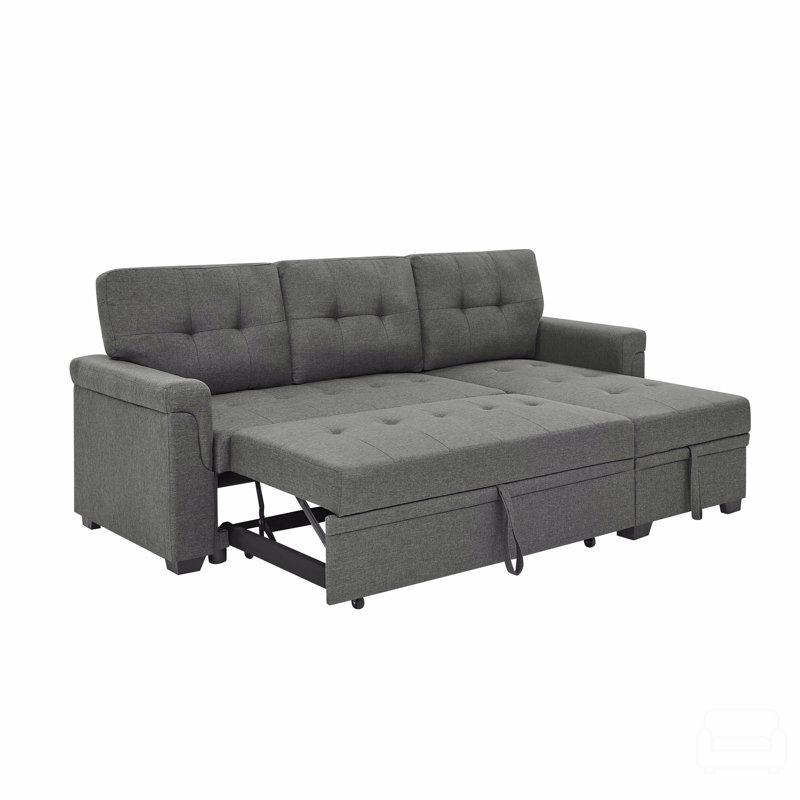 Upholstered Pull-Out Sofa Bed, Gray Polyester