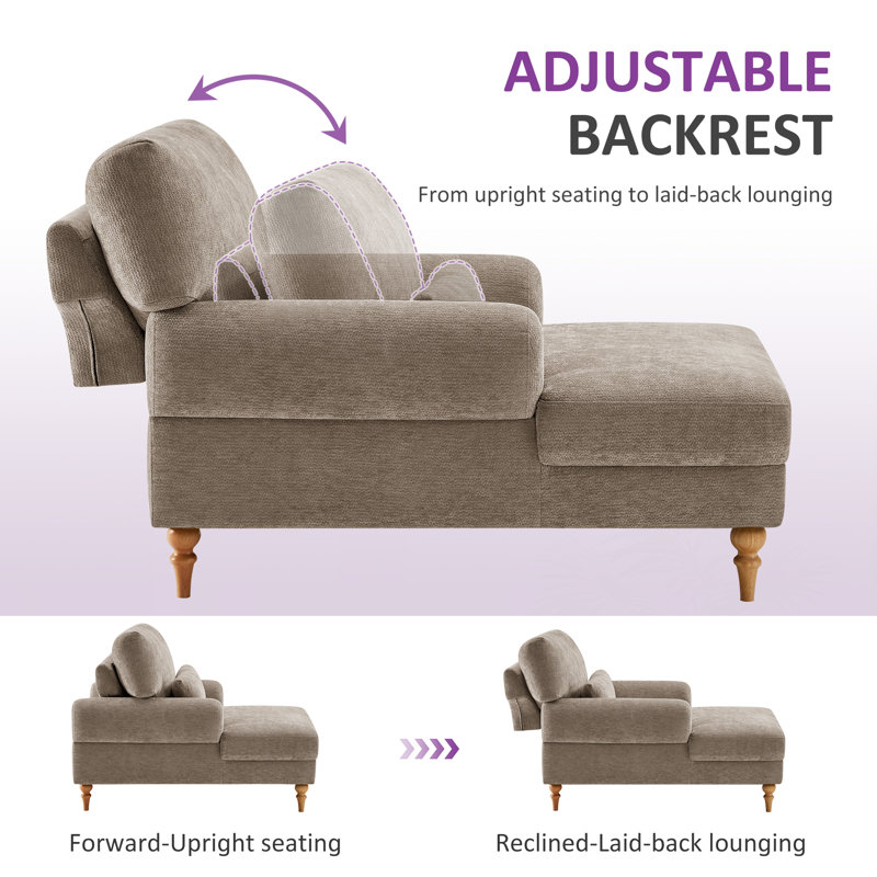 Jazier Upholstered Chaise Lounge with Adjustable Backrest, Camel