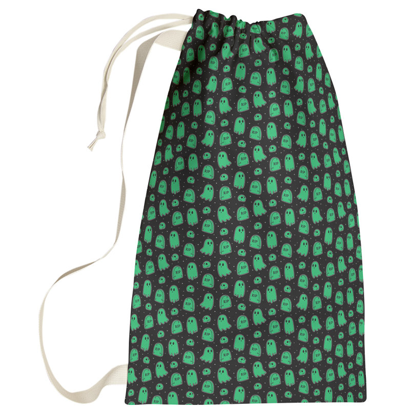 Kitterman Fabric Laundry Bag with Handles, Small ( 64" H x 20" W x 1.5" D), Black/Green