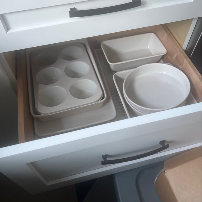 Martha Stewart Gallen 10 Piece Baking Pans Ceramic PFA Free Non-Toxic Non-Stick Bakeware Set - Linen White