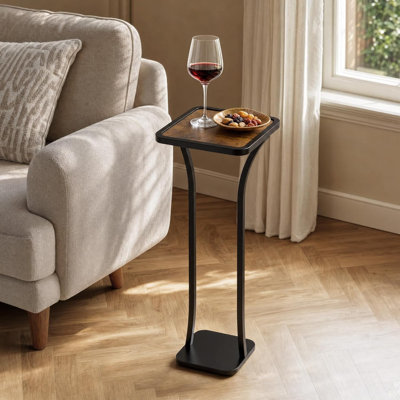 Small Square Side Table, Drink Table With Weighted Base, Solid Wood ， Metal Accent Table For Small Spaces, Pedestal End Table For Living Room, Bedroom, Office