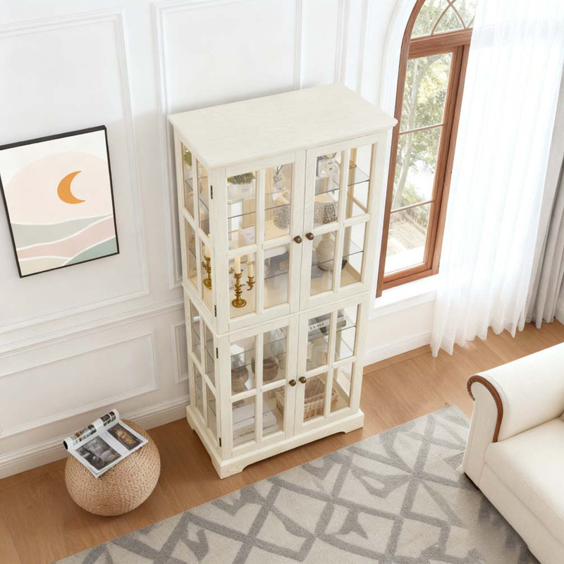 Vitrine antique avec portes réglables en verre, Blanc