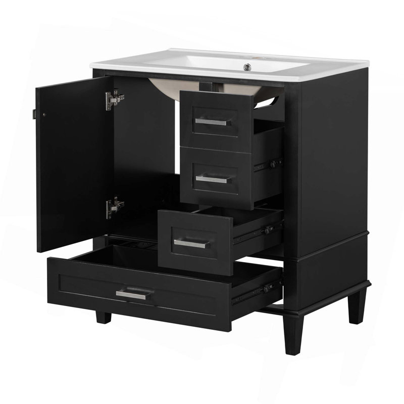 Meuble-lavabo de salle de bain, ensemble de meuble-lavabo moderne avec lavabo, meuble de rangement pour salle de bain avec porte à fermeture douce et 3 tiroirs, structure en bois massif