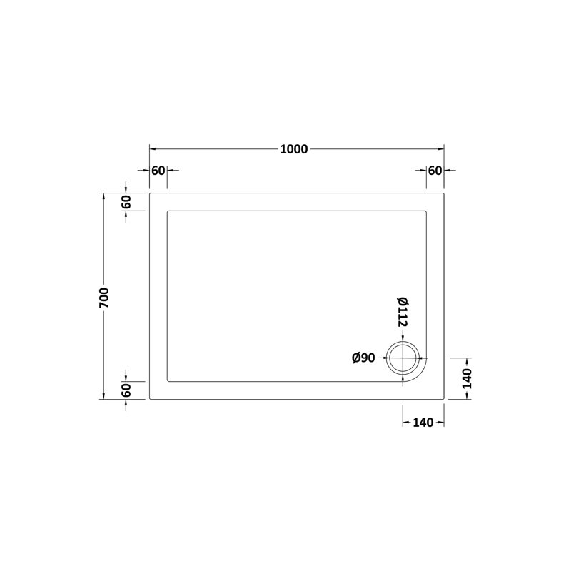 Plastic Shower Tray  White, 4 cm H x 99.5 cm W x 69.5 cm D