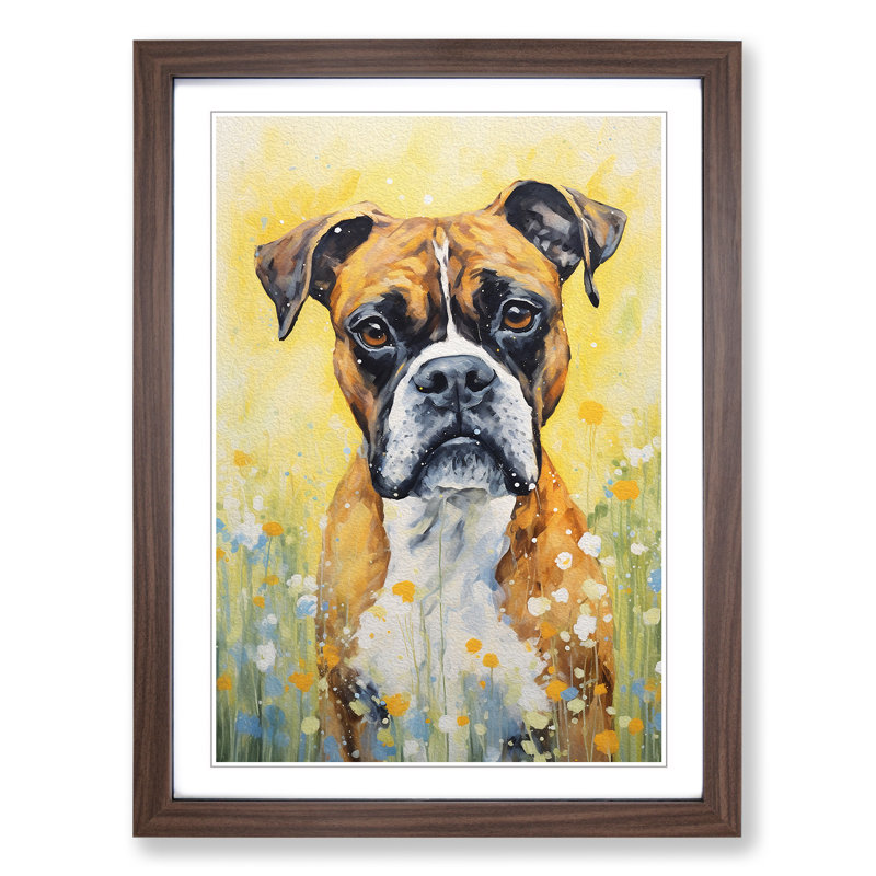 Boxer Dog Impressionism Art - Framed Print, Walnut Framed, 46cm H x 34cm W x 2cm D
