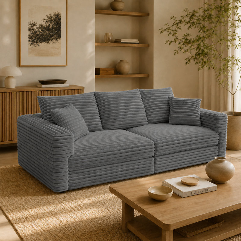 Canapé 3 places en velours côtelé Modern, Gris, H 35,35 po x l 82,87 po x P 35,43 po