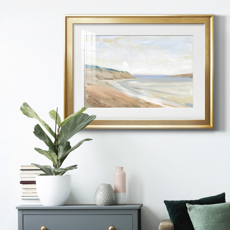 Étude de rivage I, H 30,5 po x l 42,5 po x P 1 po, Papier encadré doré à coins fermés, Blanc