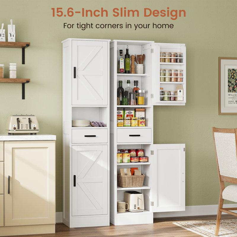67.7" Tall Narrow Pantry Storage Cabinet with Drawer and 6 Shelves