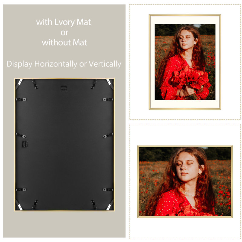 Drennon Metal Picture Frame, Aluminum Photo Frame, 18" x 24" Matted to 16" x 20", Gold