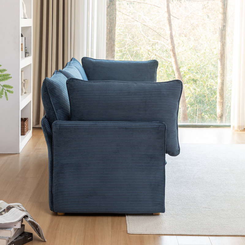 3 - Piece Corduroy Sectional Sofa With Cushions, Blue
