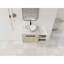 Meuble-lavabo flottant de conception moderne avec lavabo d'art en céramique, dalle de pierre plate blanche et petites tablettes de rangement, porte à fermeture douce, ensemble KD