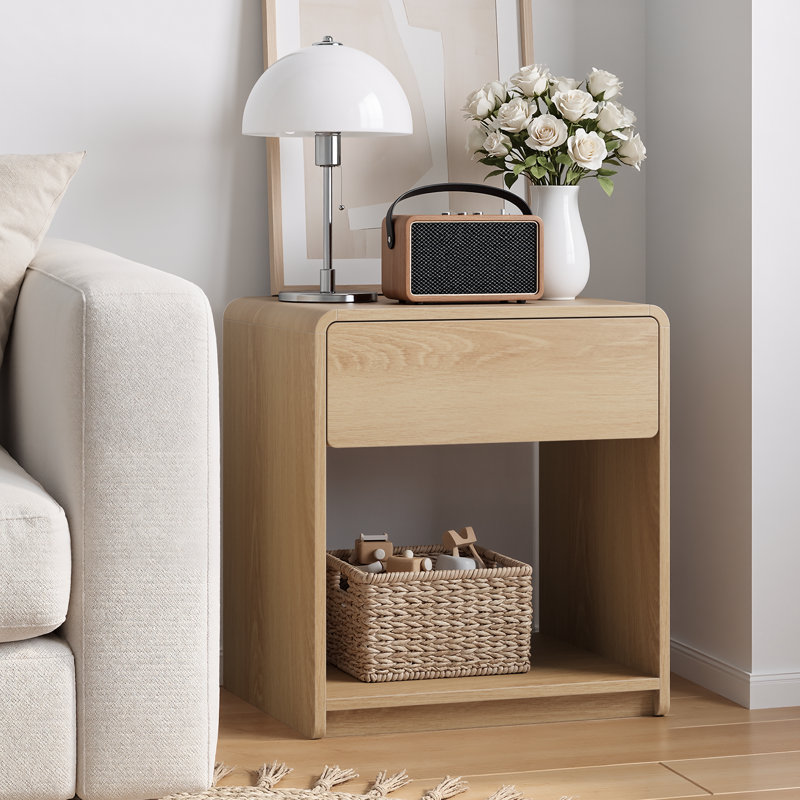Tables de bout avec rangement, ensemble de 2 en bois, chambre à coucher en chêne moderne