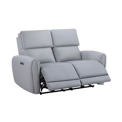 Jeromie Grey Synthetic Leather Power Motion Loveseat W/USB Port