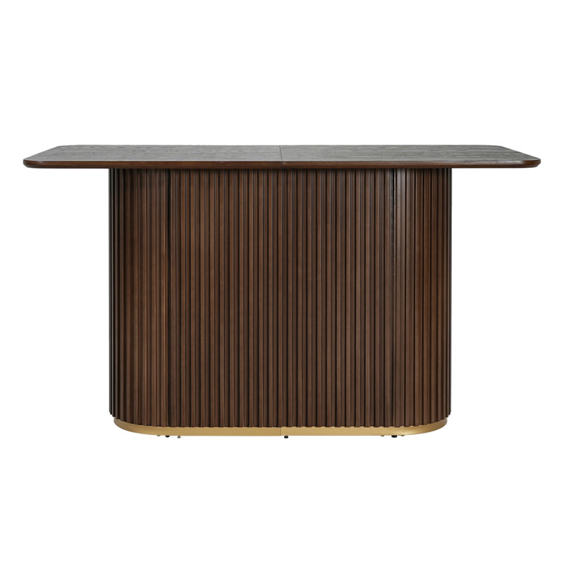  Table de salle à manger à hauteur de comptoir moderne de 63 po en noyer de 63 po, table de base à piédestal Tambour cannelée de luxe, îlot de bar ovale contemporain pour 6 personnes