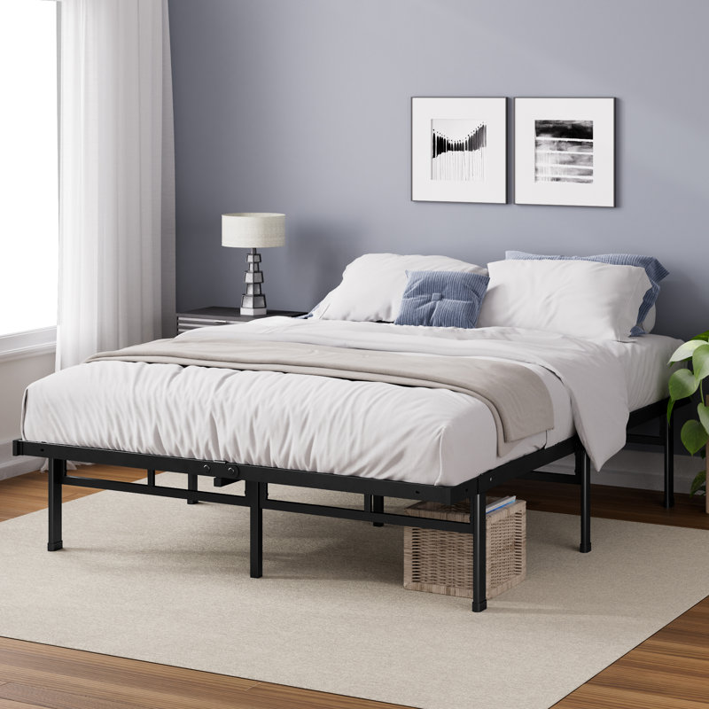 Nikoal Modern metal bed frame 35cm/14in Height, Double (135 x 190 cm), Black