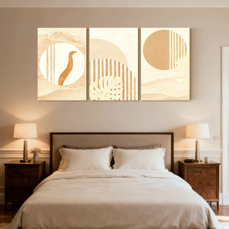 Contemporary Boho Desert Camel Palm Sun Sand Dunes, ensemble de 3 impressions sur toile, H 30 po x l 60 po