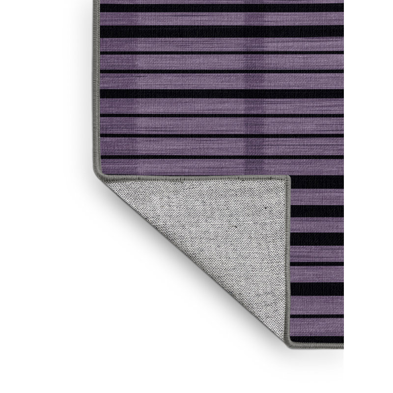 Machine Washable Horizontal Stripes Purple Area Rug, Round 4'