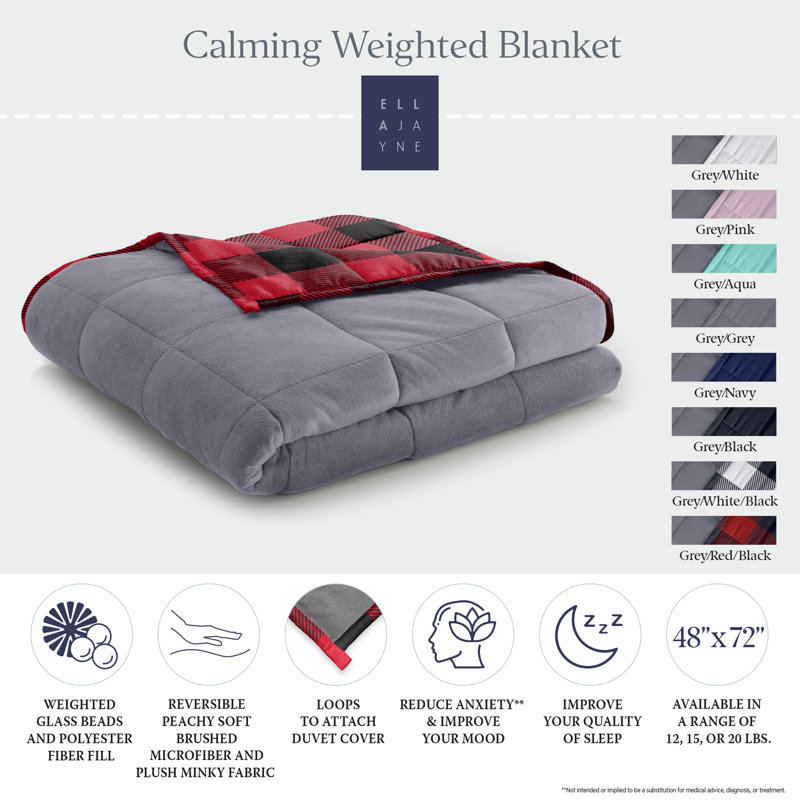 Reversible Weighted Anti-Anxiety Blanket, 20, Red/Black Checkered