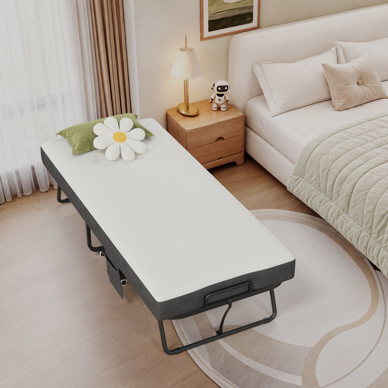 Folding Bed for Adults with 12cm Mattress, Heavy Duty Metal Frame Portable Guest Bed, 75 x 31 Inch Foldable Bed for Home Guest Use