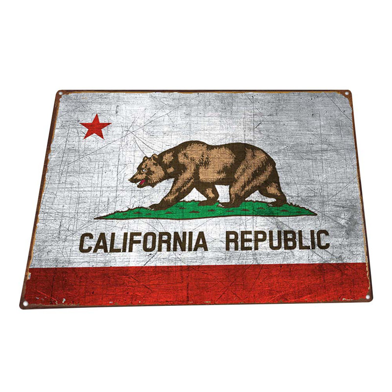 Drapeau californien sur impression métallique, H 11,5 po x l 15,5 po x P 0,04 po