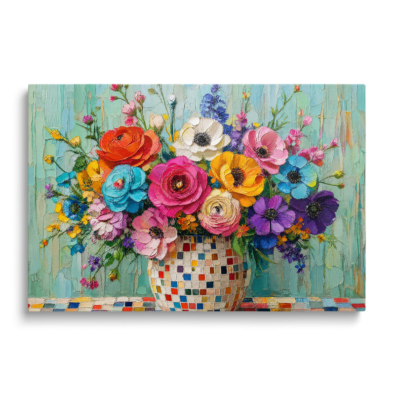 Reproduction d'une peinture à l'huile florale colorée sur toile - 32 x 48 pouces, H 32 po x l 48 po