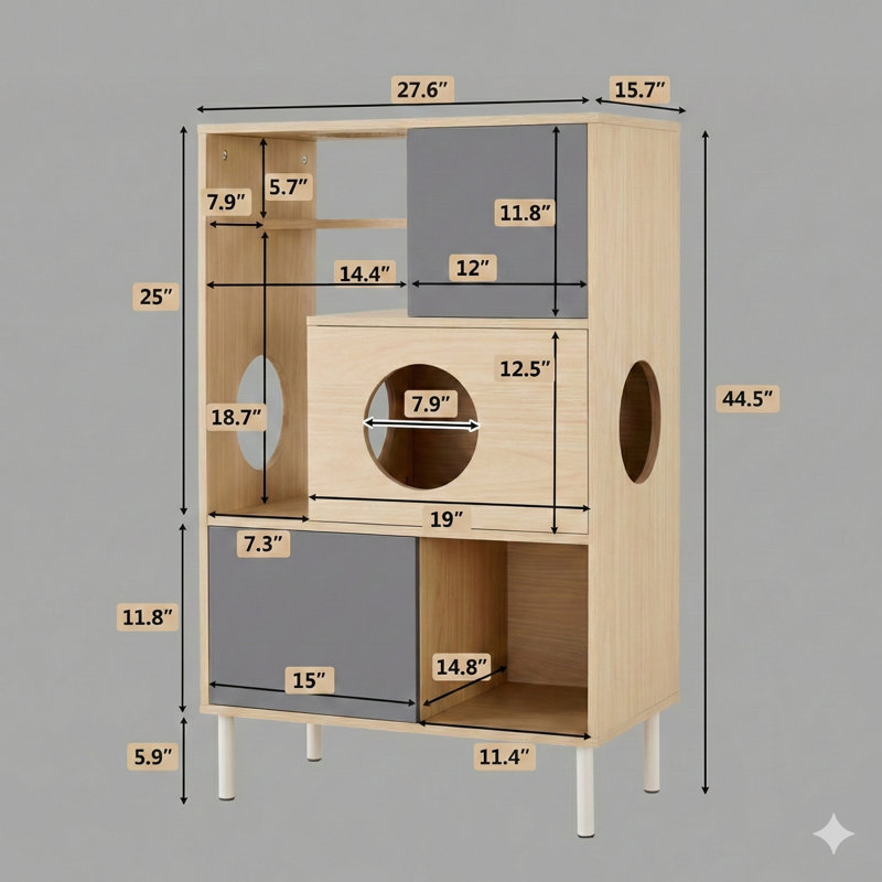 Arbre à chat moderne et table d'appoint moderne, conception 2 en 1, petite bibliothèque en bois avec compartiment caché pour litière, offre des zones d'escalade pour chats et un rangement dissimulé