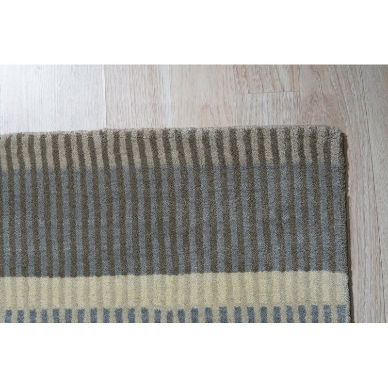 Green Hand-Knotted Wool Linear Pixelation Geometric Modern Contemporary Carpet Rug, 4' x 6'