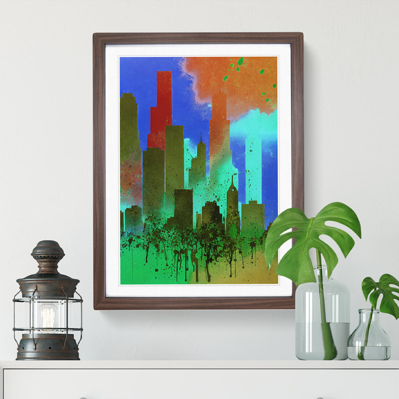 Splashed City Skyline No.3 Abstract - Framed Print, 64cm H x 46cm W x 2cm D, Walnut Framed