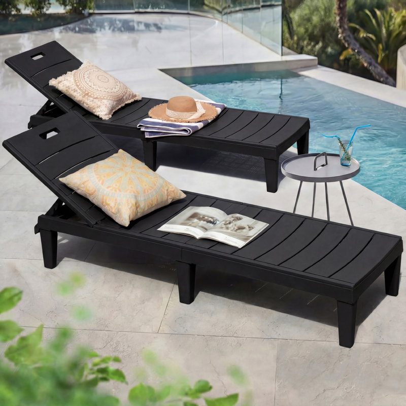 2-Pieces Outdoor Chaise Lounge Chairs with Adjustable Backrest, Black