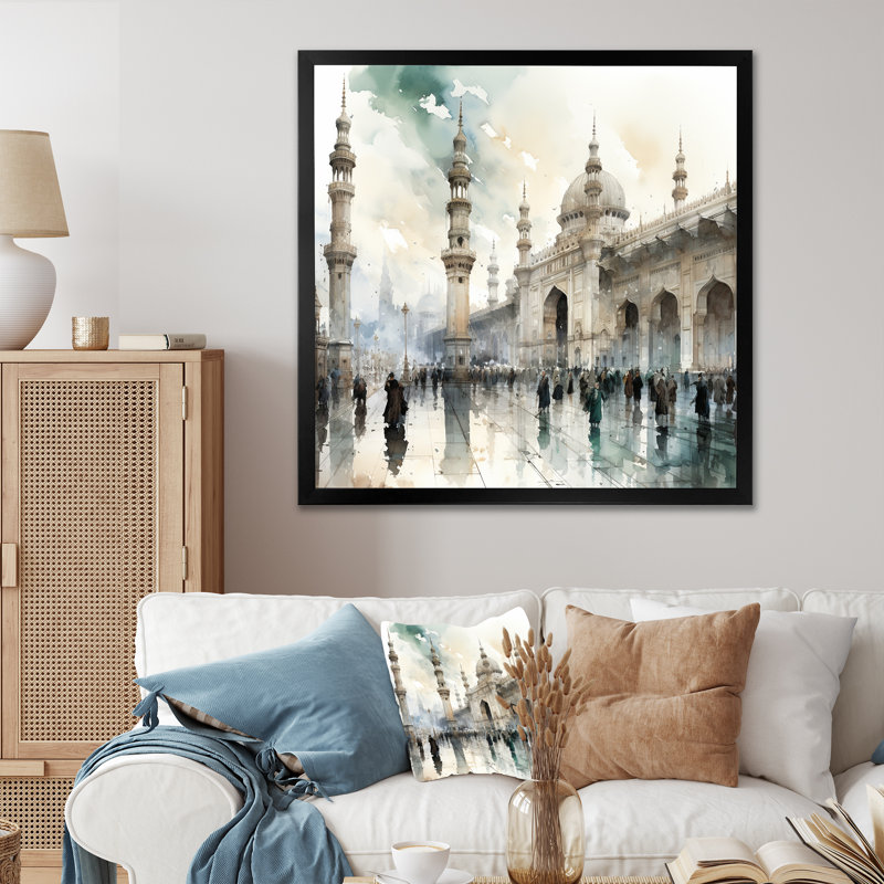 «Mosquée blanche et bleue», «Mystets», H 30 po x l 30 po x P 1,5 po, Cadre simple noir