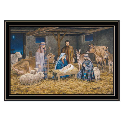 Trendy Decor 4U The Gift Of All  The Birth Of Christ Black Framed Wall Art For Living Room, Nativity Wall Art Print For Home Decor, Bedroom Wall Art By Bonnie Mohr