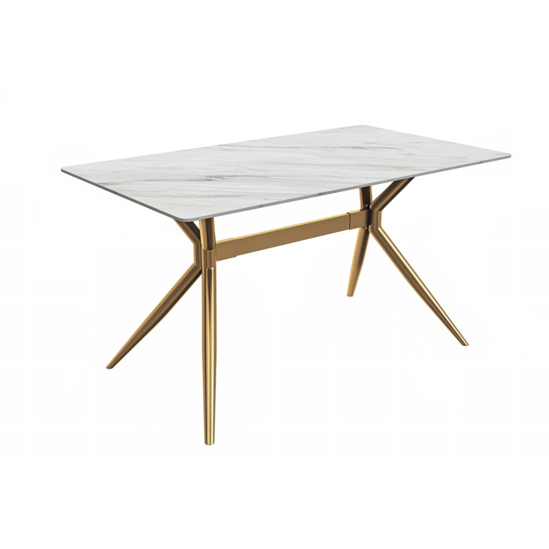Rectangular Glass Top with Stainless Steel Base Dining Table, 29.9"H x 35.43”L x 71”W, White/White