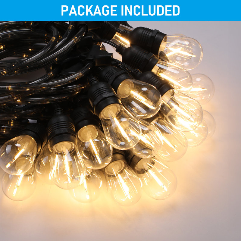 48Ft Led Outdoor String Light, Commercial Grade, 24 Bulbs Included 2700K Soft White, Black