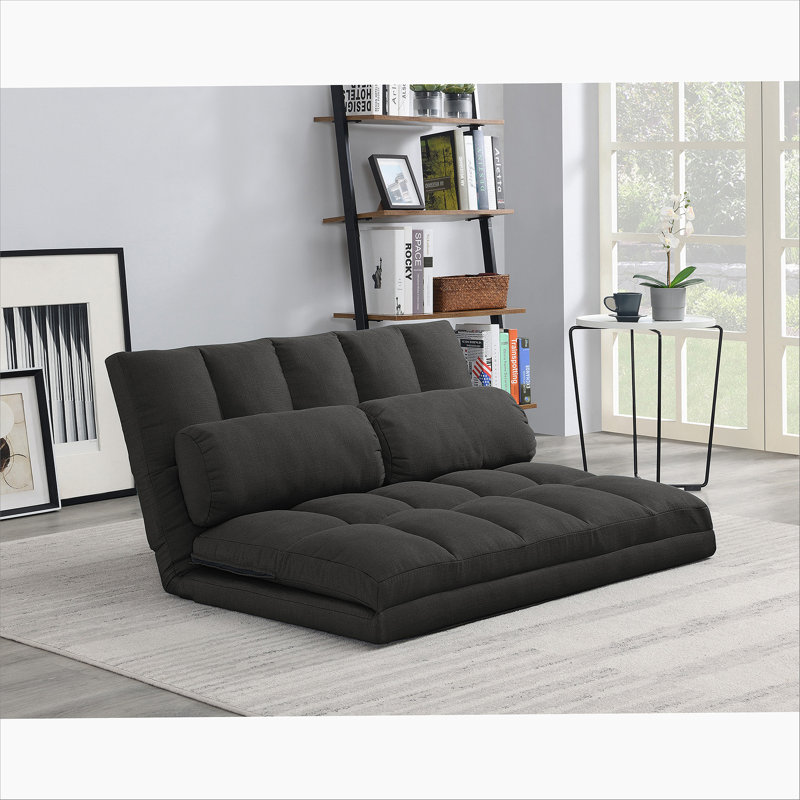 3-Fold Sofa Bed, Folding Mattress with 2 Pillows, Black - High-Density Foam Filling, Polyester Fabric, Black