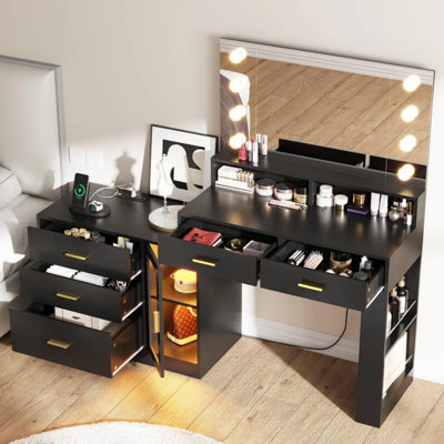 Clogh LED Makeup Vanity with Mirror - Adjustable Brightness, 3 Drawers & Stool, Modern Dressing Table for Bedroom