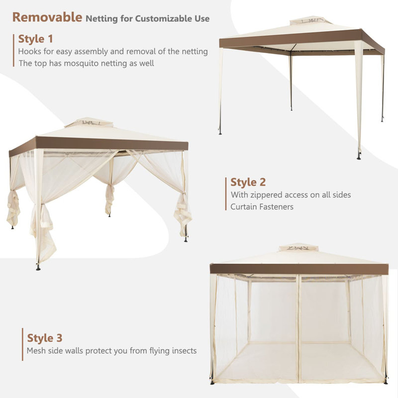 10 Ft. W x 10 Ft. D Metal Soft-top Patio Gazebo, Beige