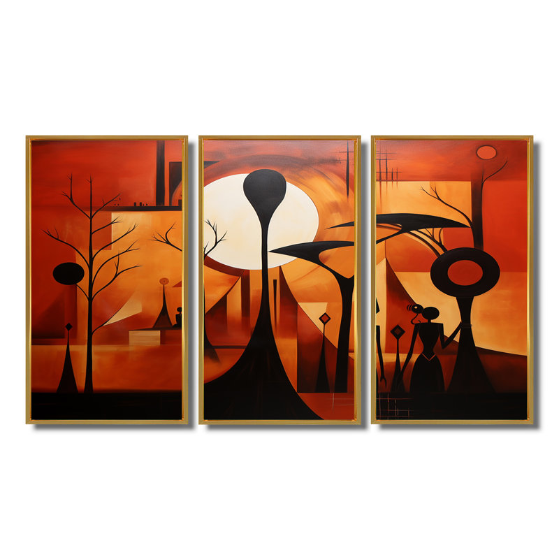 Futures souvenirs d'Afrique - ensemble d'art mural africain, Cadre flottant doré, H 40 po x l 60 po x P 1 po