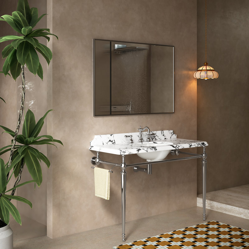 Ensemble de meuble-lavabo courbé et rayé 24 po avec tiroir Annora, 48", Chrome