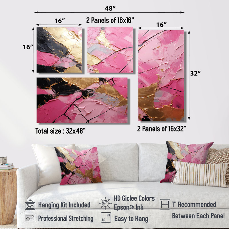 Minimalisme - Poterie rose I - décoration murale moderne rose 4 pièces, Noir, Impression encadrée sans passe-partout